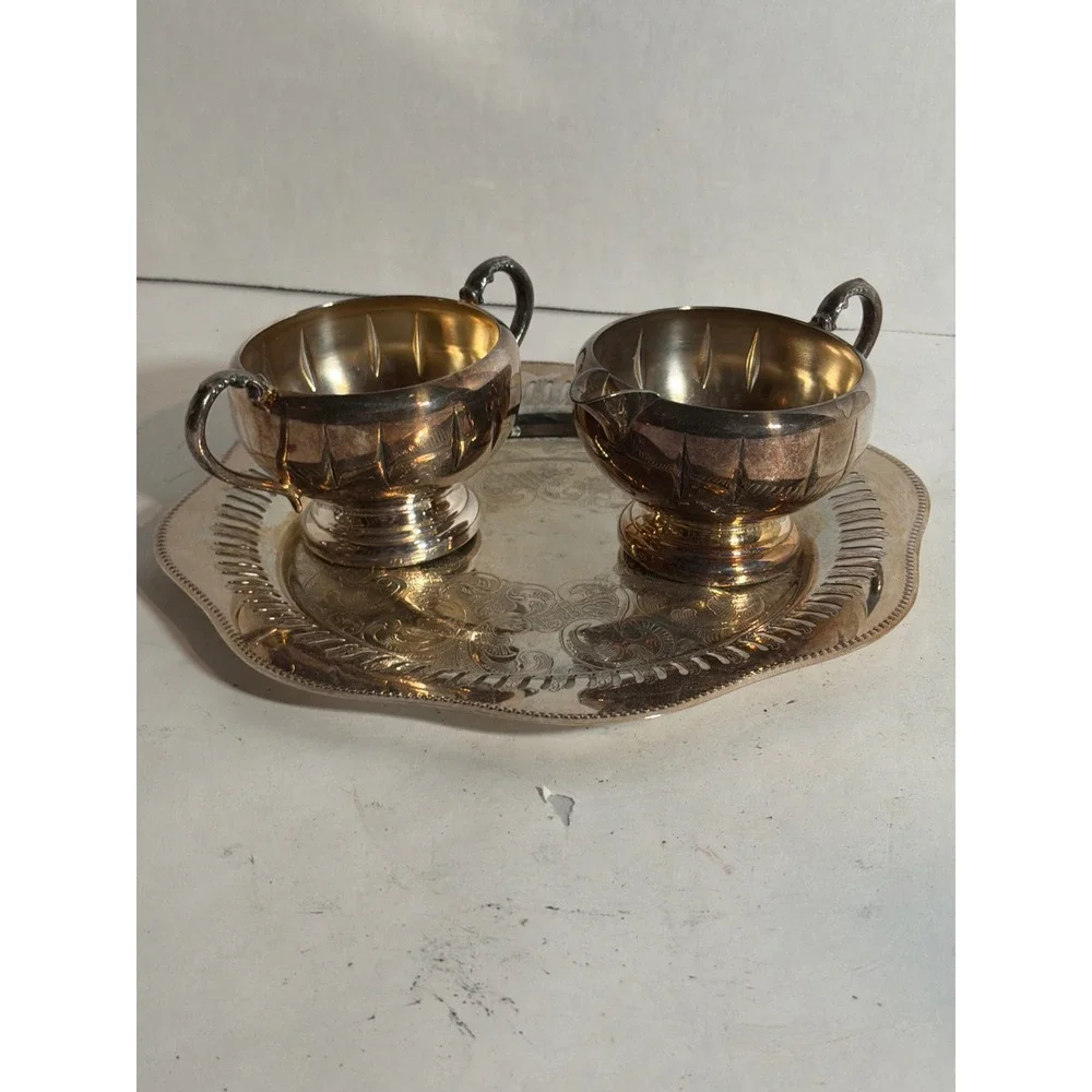Viking Plate Silver Plated Cream & Sugar Set with Tray Made in Canada EP Copper